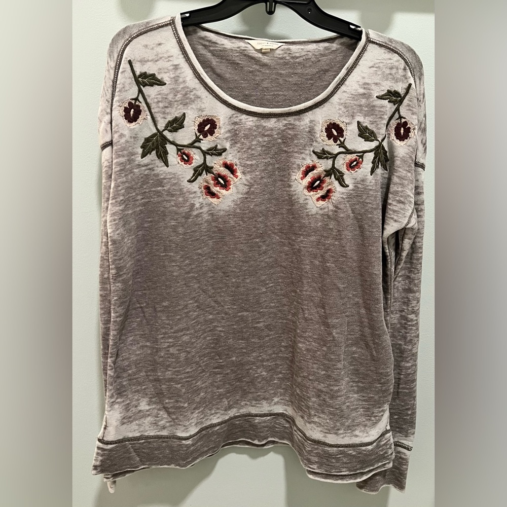 Lucky Brand Thin Embroidered Gray Sweatshirt